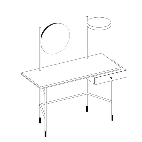 Desk with adjustable mirror and light