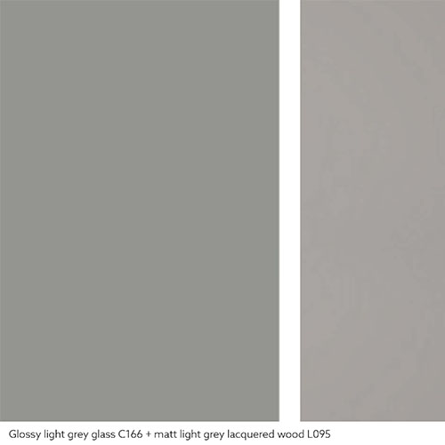 Glossy light grey lacquered glass | Extension Matt light grey lacquered wood