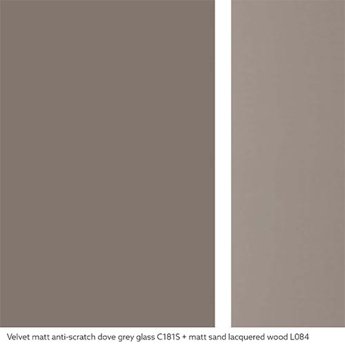 Velvet matt anti-scratch dove grey lacquered glass | ExtensionMatt sand lacquered wood