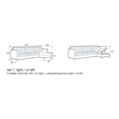 3 Seater Sofabed Left / or Right + Chaiselongue box Right / or Left