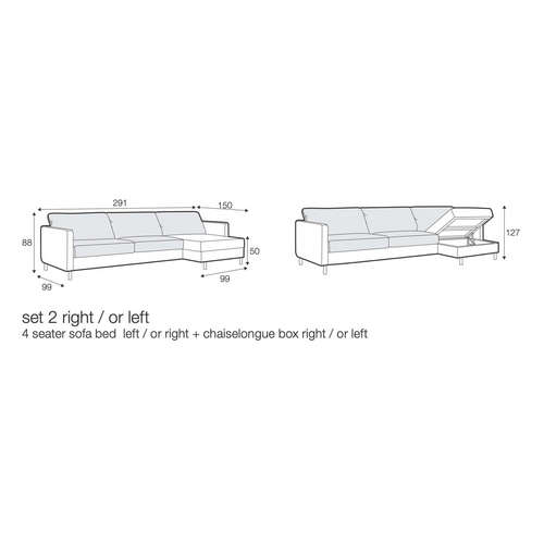 4 Seater Sofabed Left / or Right + Chaiselongue box Right / or Left