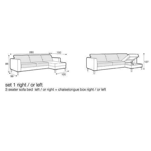 3 Seater Sofabed Left / or Right + Chaiselongue box Right / or Left