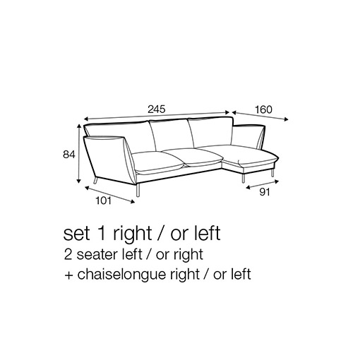 2 Seater left / or right + chaiselongue right / or left
